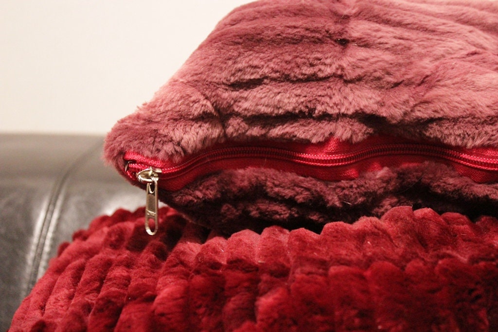 Bordeaux and Dark Pink Fur Pillow Case Cover Extremely Warm and Soft