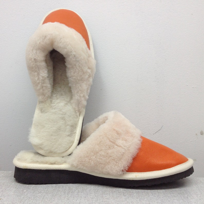 Sheepskin Slippers Orange kids natural sheepskin slippers fur w Soft Italian Leather and light pink Dyed Real Sheeskin Fur ontop