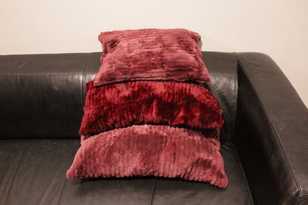 Bordeaux and Dark Pink Fur Pillow Case Cover Extremely Warm and Soft