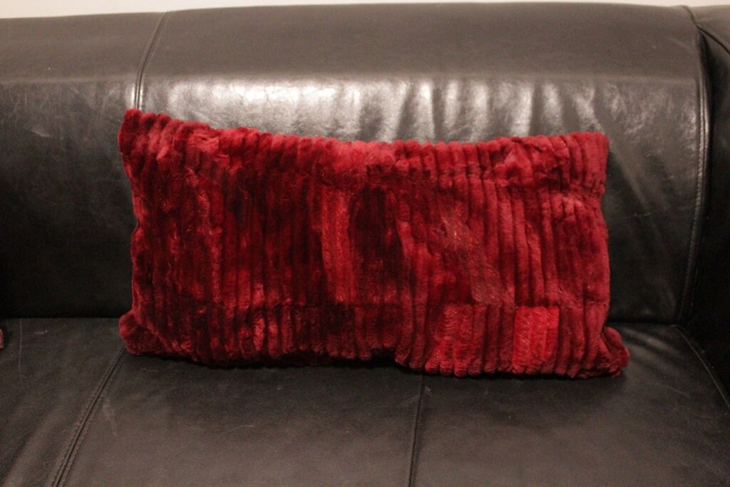 Bordeaux and Dark Pink Fur Pillow Case Cover Extremely Warm and Soft