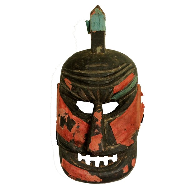 Yao Taoist Shaman Mask Wooden Carved Old Tribal Asian Hill Tribe Wall Art Daoist Antique Carving