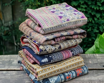 Vintage Yao mien tribal embroidery panel vintage handmade hilltribe Vietnam 6 pieces to choose from upcycle quilting interior decor table