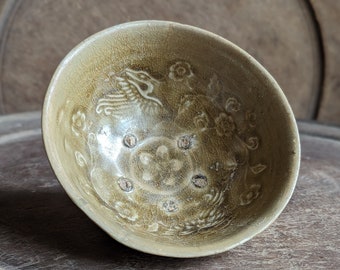 12th-14th century small bowl Pottery Glazed Phoenix Vietnam Ly Tran Dynasty Ceramic Antique Original pottery