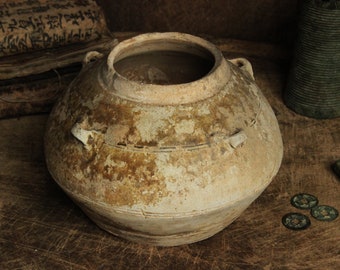 220AD Stoneware Jar Pot Semi Glazed Vietnam Occupation Antique Original Chinese Porcelain Han Dynasty 202BC