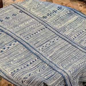 Hmong Hand Woven Hemp Roll Hand Drawn Batik Indigo Dye Hill Tribe Art choice of 4 rolls wax ethnic tribal fabric table runner textile image 1