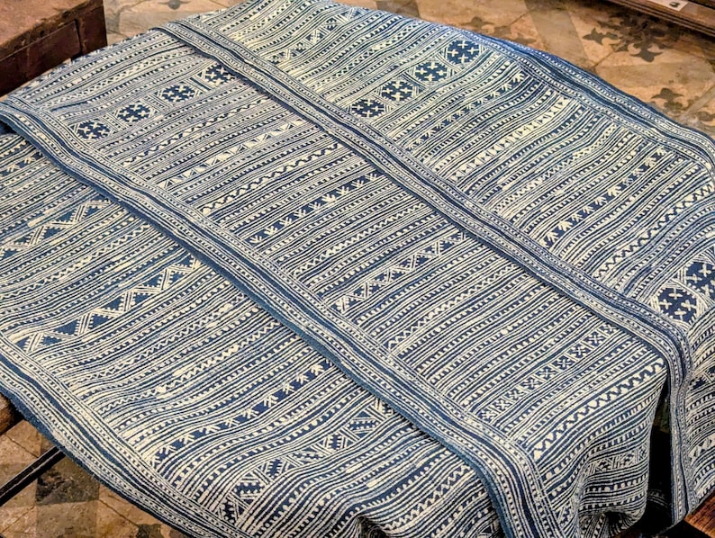Hmong Hand Woven Hemp Roll Hand Drawn Batik Indigo Dye Hill Tribe Art choice of 4 rolls wax ethnic tribal fabric table runner textile image 1