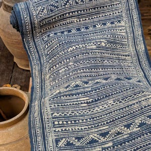 Hmong Hand Woven Hemp Roll Hand Drawn Batik Indigo Dye Hill Tribe Art choice of 4 rolls wax ethnic tribal fabric table runner textile image 5