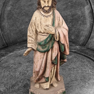 Antique Carved Wooden Jesus Catholic Figure Religious Statue Icon Vietnam French Indochina mid 20th Century Sculpture