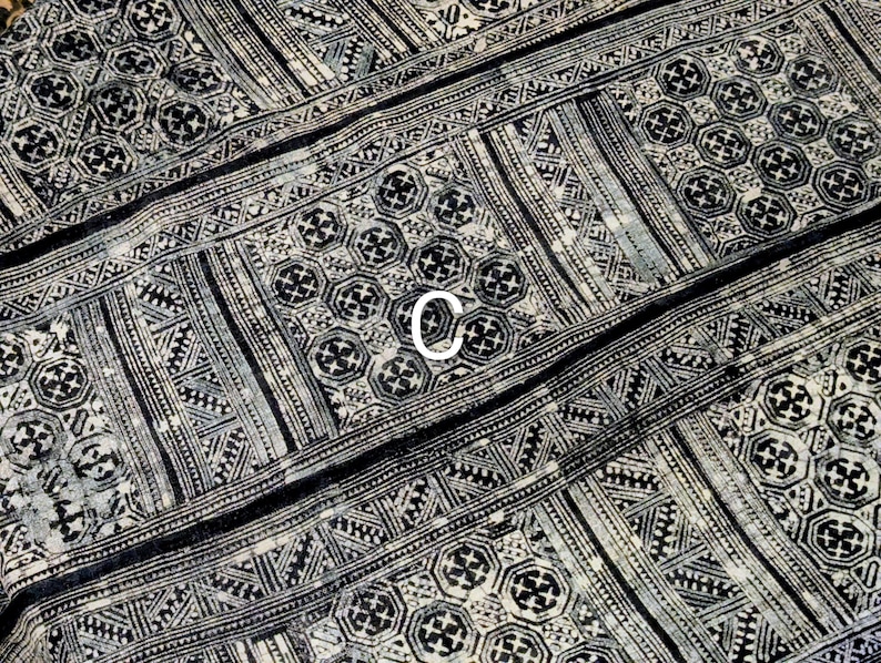 Hmong Hand Woven Hemp Roll Hand Drawn Batik Indigo Dye Hill Tribe Art choice of 4 rolls wax ethnic tribal fabric table runner textile image 14