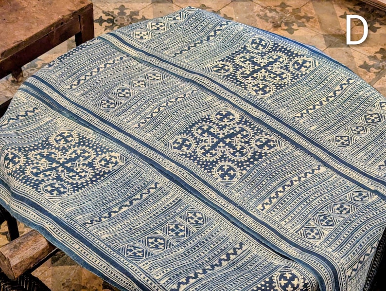 Hmong Hand Woven Hemp Roll Hand Drawn Batik Indigo Dye Hill Tribe Art choice of 4 rolls wax ethnic tribal fabric table runner textile image 16