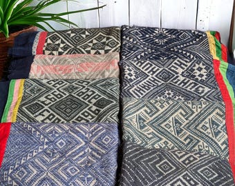 Vintage woven blanket tribal Hmong Thai throw rug cotton blue white handmade upcycle Vietnam Southeast Asia fabric textile light choice of 8