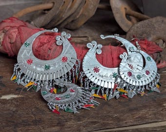 Hmong handmade tassel earrings tribal detailed engraving hill tribe Jewellery Authentic two sizes
