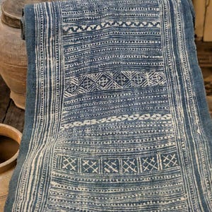 Hmong Hand Woven Hemp Roll Hand Drawn Batik Indigo Dye Hill Tribe Art choice of 4 rolls wax ethnic tribal fabric table runner textile image 9