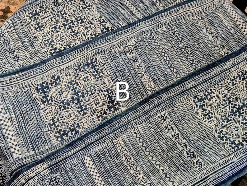 Hmong Hand Woven Hemp Roll Hand Drawn Batik Indigo Dye Hill Tribe Art choice of 4 rolls wax ethnic tribal fabric table runner textile image 10