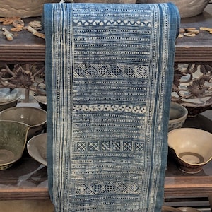 Hmong Hand Woven Hemp Roll Hand Drawn Batik Indigo Dye Hill Tribe Art choice of 4 rolls wax ethnic tribal fabric table runner textile B