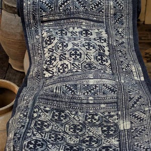 Hmong Hand Woven Hemp Roll Hand Drawn Batik Indigo Dye Hill Tribe Art choice of 4 rolls wax ethnic tribal fabric table runner textile image 13