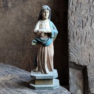 Antique Carved Wooden Mary Catholic Figure Religious Statue Icon Vietnam French Indochina mid 20th Century Sculpture