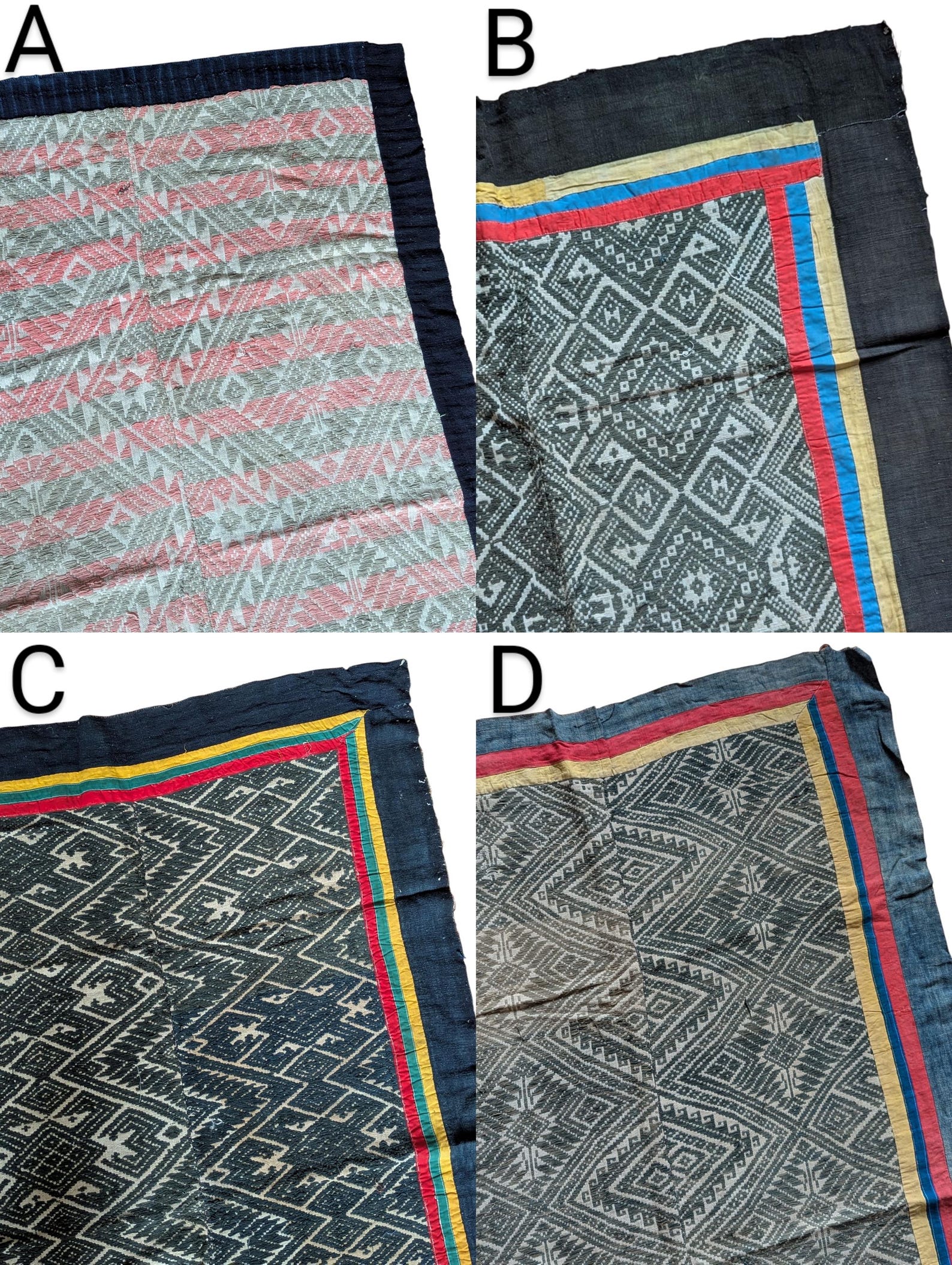 Hmong Rug Vintage Woven Blanket Tribal Hmong Thai Throw Rug Cotton Blue White ...