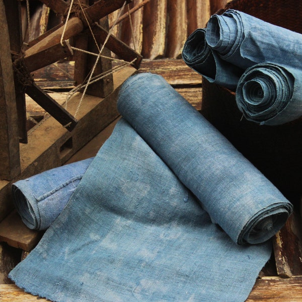 Hmong Hand Woven Indigo Hemp Fabric Natural Dye by the yard Hilltribe