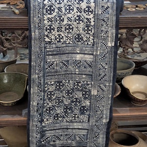 Hmong Hand Woven Hemp Roll Hand Drawn Batik Indigo Dye Hill Tribe Art choice of 4 rolls wax ethnic tribal fabric table runner textile C