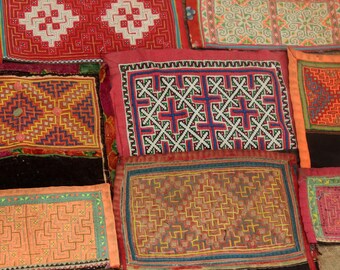 Hmong Embroidered vintage Fabric 8 panels tribal hill tribe Vietnam Cotton collar quilting handmade