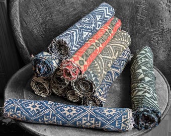Handwoven Tribal cotton ethnic country house fabric rolls hilltribe vintage Asian Hmong Thai Indigo blue white hippie table runner choice 12