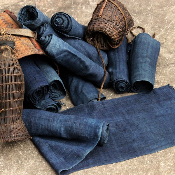 Hmong Hand Woven Indigo Hemp Fabric Vintage Soft Cool Hill Tribe Natural Organic