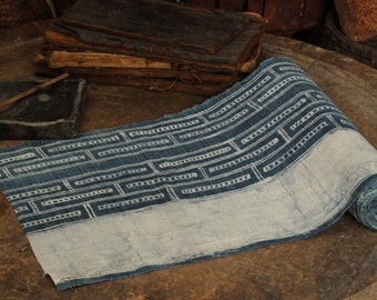 Hmong handwoven indigo Hemp hand drawn Batik natural dye Hill Tribe by the yard table runner upholstery clothing