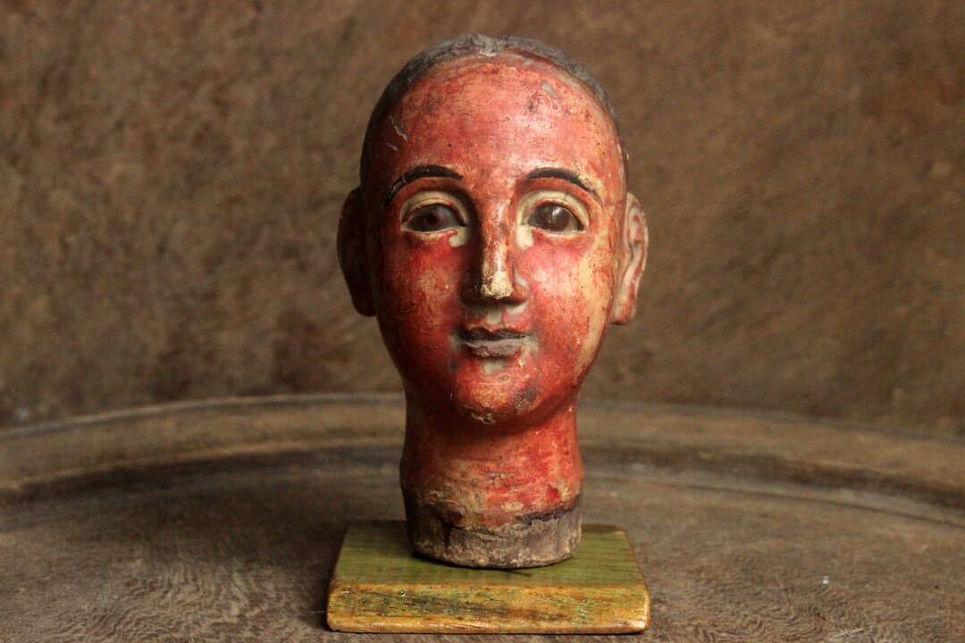 Antique Carved Wooden Head on Base Catholic Figure Religious Etsy