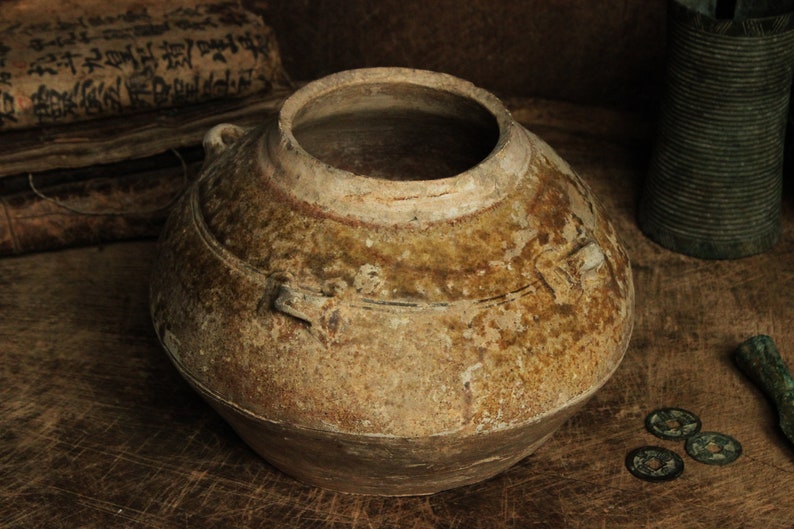 220AD Stoneware Jar Pot Semi Glazed Vietnam Occupation Antique Original Chinese Porcelain Han Dynasty 202BC