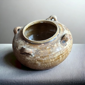 Rustic antique pottery Ly Dynasty 1009-1225AD miniature Jar pot brown glaze Vietnam Ceramic Porcelain crazed crackled shabby design piece