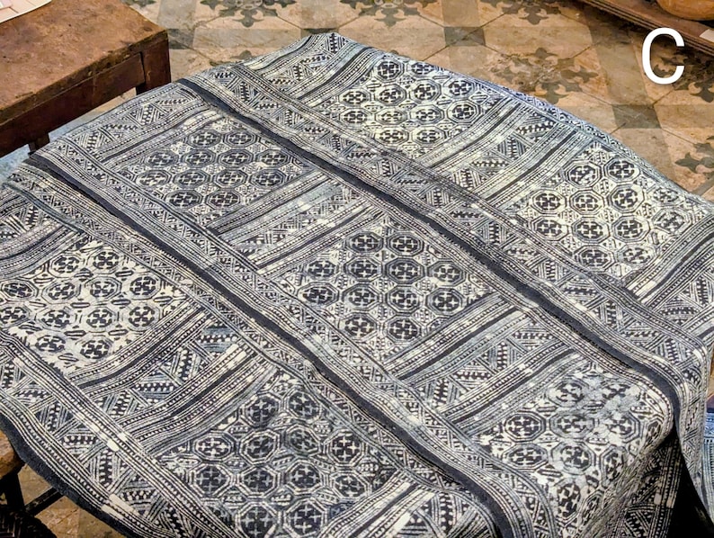 Hmong Hand Woven Hemp Roll Hand Drawn Batik Indigo Dye Hill Tribe Art choice of 4 rolls wax ethnic tribal fabric table runner textile image 12