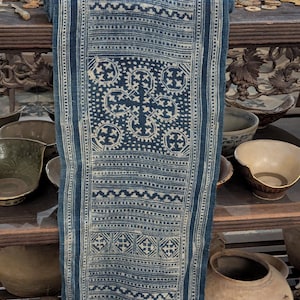 Hmong Hand Woven Hemp Roll Hand Drawn Batik Indigo Dye Hill Tribe Art choice of 4 rolls wax ethnic tribal fabric table runner textile D