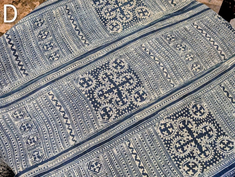 Hmong Hand Woven Hemp Roll Hand Drawn Batik Indigo Dye Hill Tribe Art choice of 4 rolls wax ethnic tribal fabric table runner textile image 18