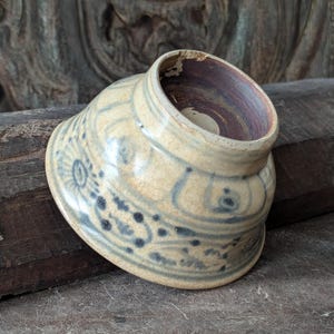 Tran Le Dynasty 15th-16th century high foot bowl Pottery Ceramic Antique Original porcelain blue and white Chu Dau crazed glaze
