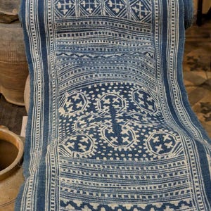 Hmong Hand Woven Hemp Roll Hand Drawn Batik Indigo Dye Hill Tribe Art choice of 4 rolls wax ethnic tribal fabric table runner textile image 17