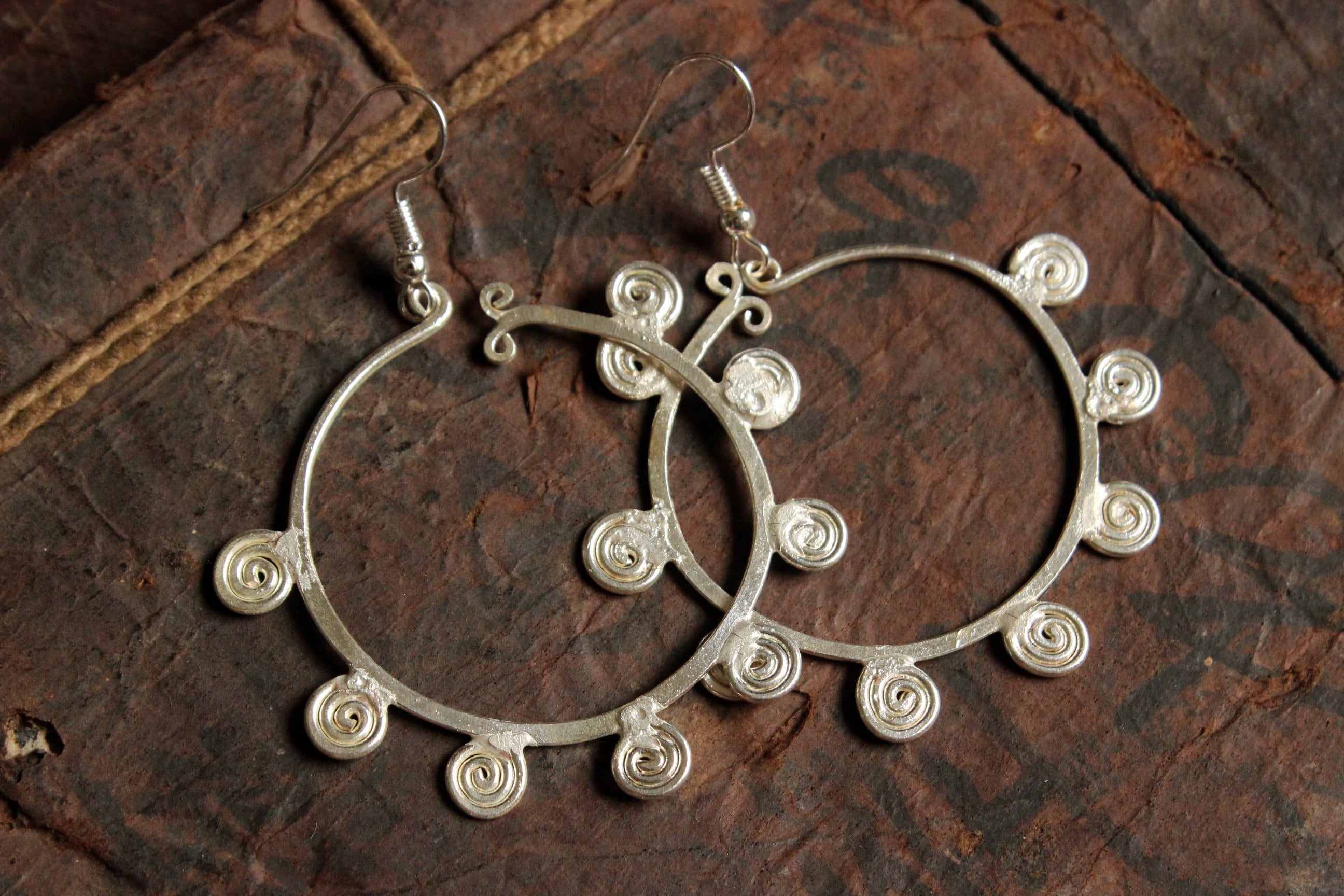 Handmade Earrings Ethnic Hmong tribal FAIR TRADE hippy boho dangly hoop big loop