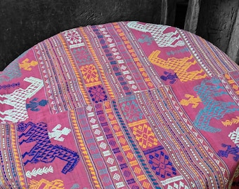 Vintage hilltribe Fabric Handwoven Thai pink horses people handmade stunning detail 70s 80s Vietnam craft quilting cotton rolls choice of 8