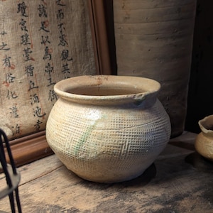 Cerámica antigua de la dinastía Han, siglos I-IV, gres chino, tarro, esmalte verde, jarrón antiguo de Vietnam, artefacto auténtico, vajilla rústica.