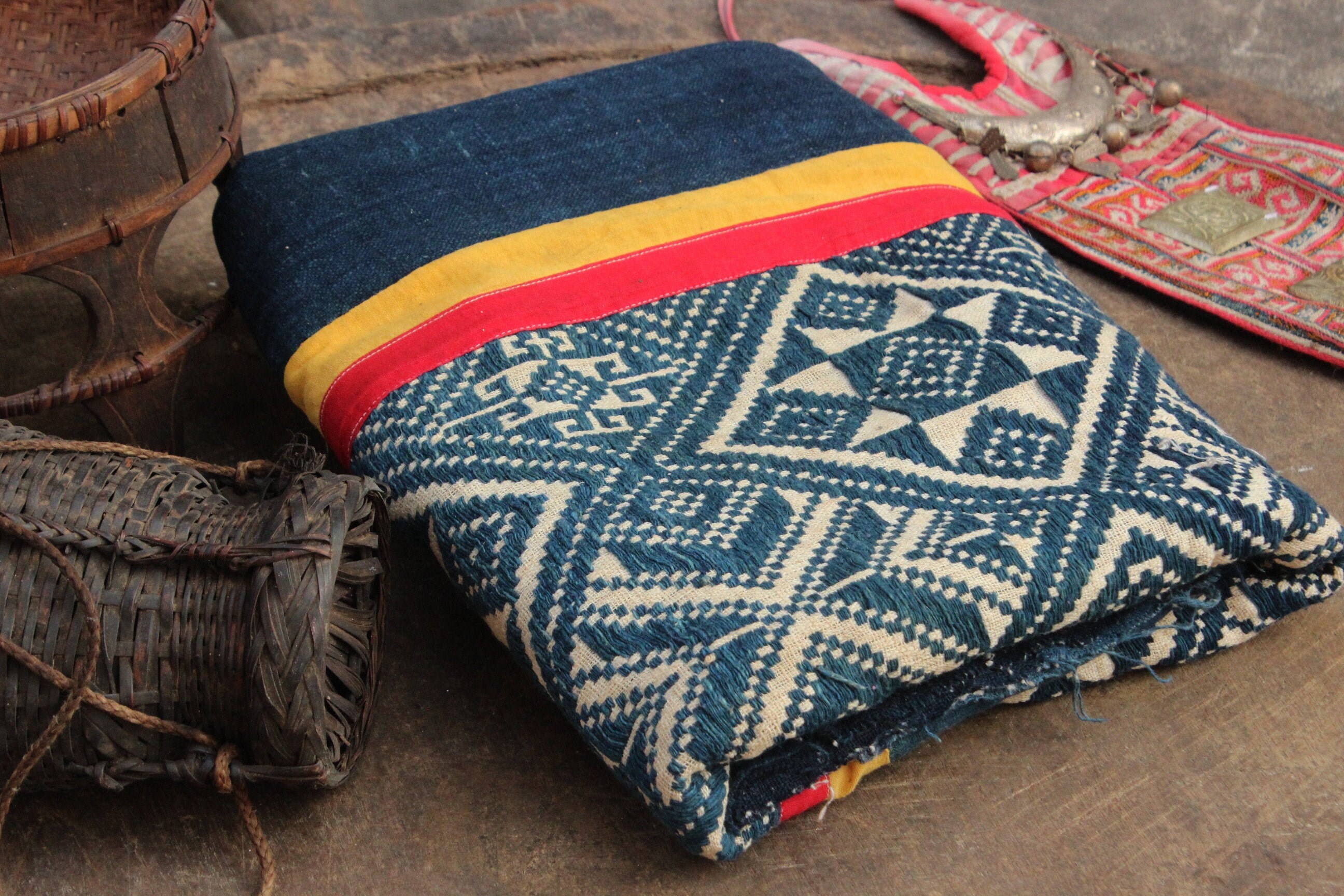 Vintage Vietnamese Tribal Handwoven Throw Rug Hill Tribe Etsy