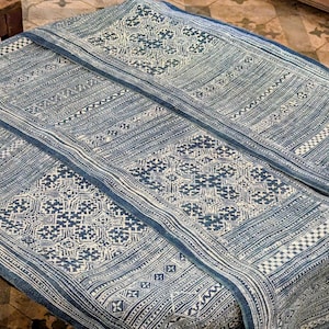 Hmong Hand Woven Hemp Roll Hand Drawn Batik Indigo Dye Hill Tribe Art choice of 4 rolls wax ethnic tribal fabric table runner textile image 8
