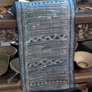 Hmong Hand Woven Hemp Roll Hand Drawn Batik Indigo Dye Hill Tribe Art choice of 4 rolls wax ethnic tribal fabric table runner textile A