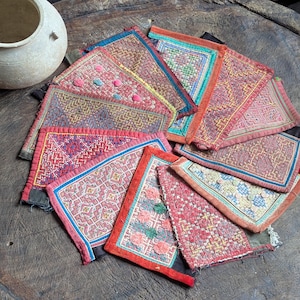 Hmong bordado vintage painéis de tecido tribal hilltribe vietnamita algodão colarinho acolchoado feito à mão 12 peças para escolher tecido étnico