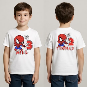 Spinnen Geburtstag PNG Shirt Design | Nur digitaler Download | Benutzerdefinierter Name & Alter inklusive | Superhero Geburtstags Shirt für Kinder