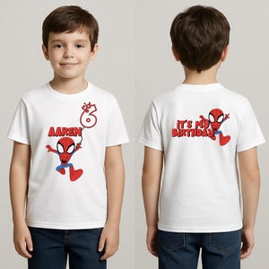 Design de camiseta PNG de aniversário de aranha | Somente download digital | Nome e idade personalizados incluídos | Camiseta de aniversário de super-herói para crianças | 4 arquivos