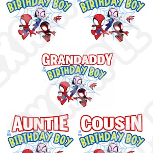 Spidey e amigos incríveis Aniversário Menino, Spidey Family Matching Camisa de aniversário estampada e cortada