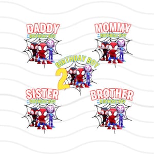 2023 Spidey e amigos incríveis 40+ ARQUIVOS Aniversário Menino, Família Spidey Camisa de aniversário combinando impressão e corte