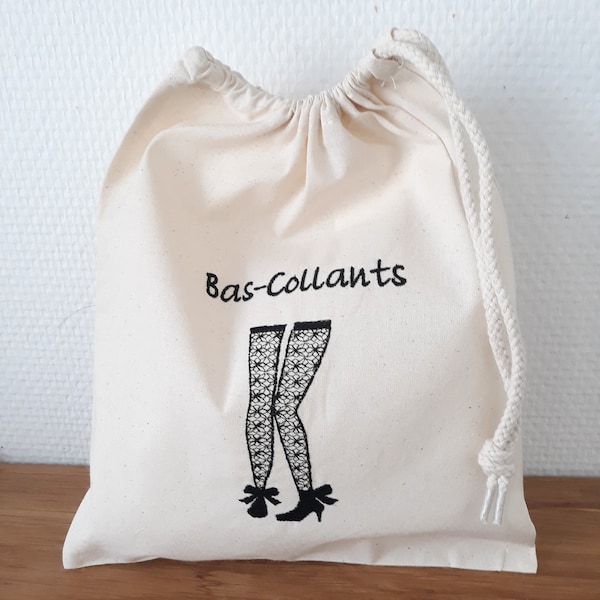 Sac rangement bas collants, pochon organiseur valise, tiroir en coton brodé, personnalisé, emballage cadeau