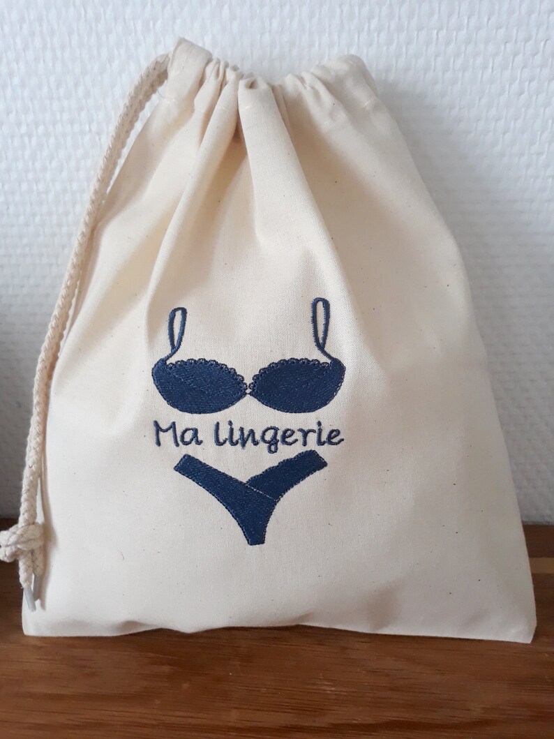 Sac rangement pochette lingerie coton brodé personnalisable, organiseur valise objectif zéro déchet image 6