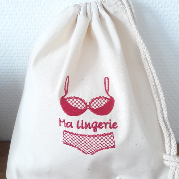 Anpassbare bestickte Baumwoll-Dessous-Aufbewahrungstasche, Zero-Waste-Ziel-Koffer-Organizer